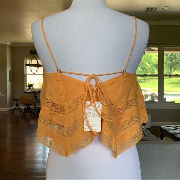 NWT $68 FREE PEOPLE Home Again Cami Crop Top Medium Light Orange Off Shoulder - Picture 8 of 13
